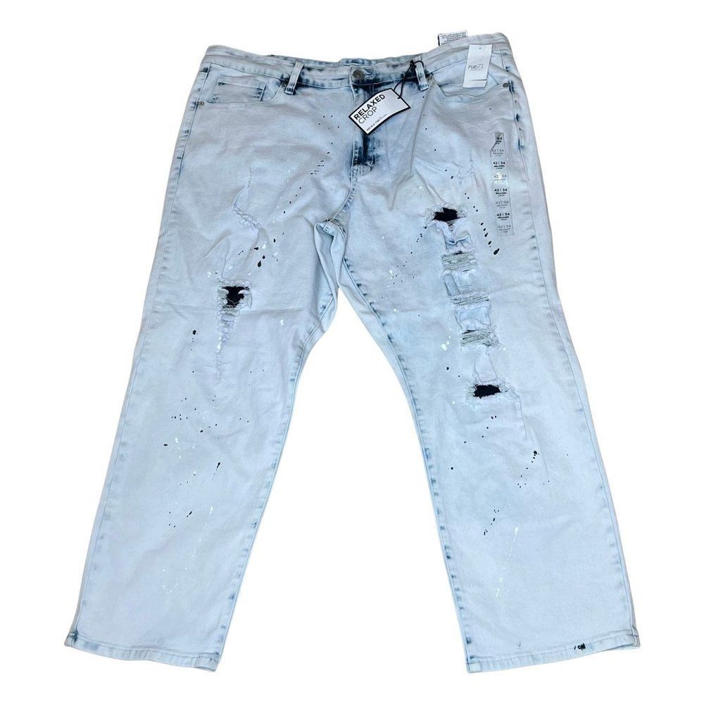 Rue 21 Mens Relaxed Crop Ripped Spaint Splatter Jeans - Picture 1 of 4